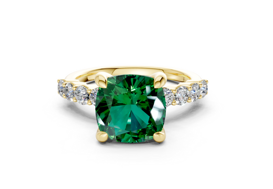 Arabella Emerald Gemstone Accent Cushion Square Cut 2mm Engagement Ring