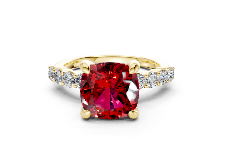 Arabella Ruby Gemstone Accent Cushion Square Cut 2mm Engagement Ring