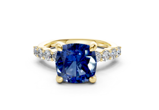 Arabella Sapphire Gemstone Accent Cushion Square Cut 2mm Engagement Ring