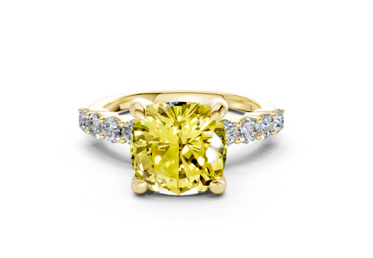 Arabella Yellow Diamond Accent Cushion Square Cut 2mm Engagement Ring