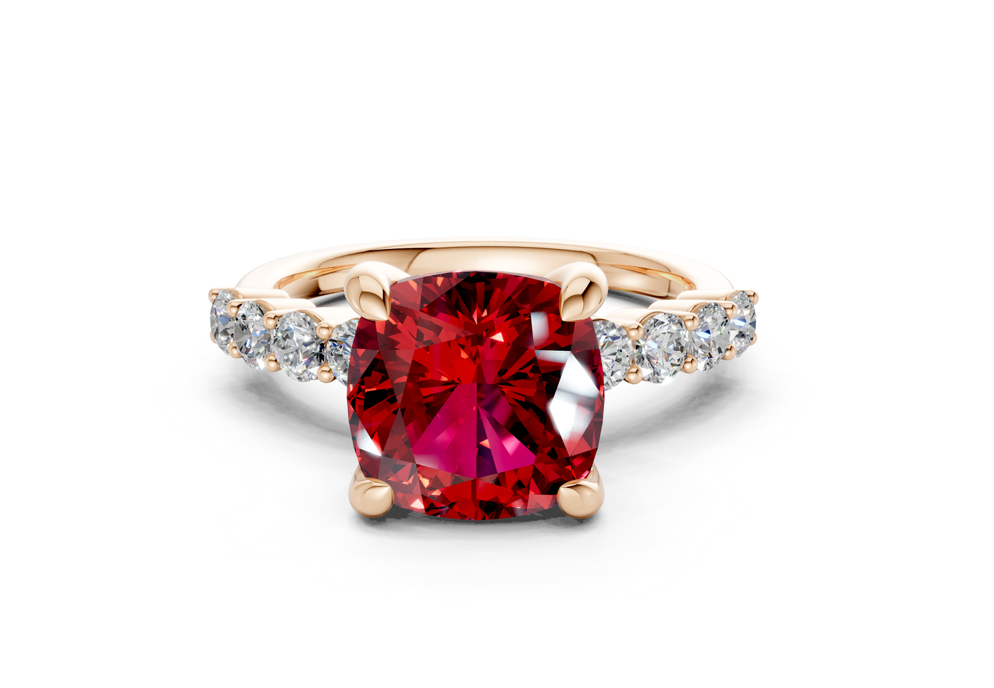 Arabella Ruby Gemstone Accent Cushion Square Cut 2mm Engagement Ring
