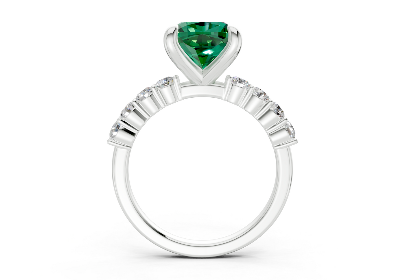 Arabella Emerald Gemstone Accent Cushion Square Cut 2mm Engagement Ring