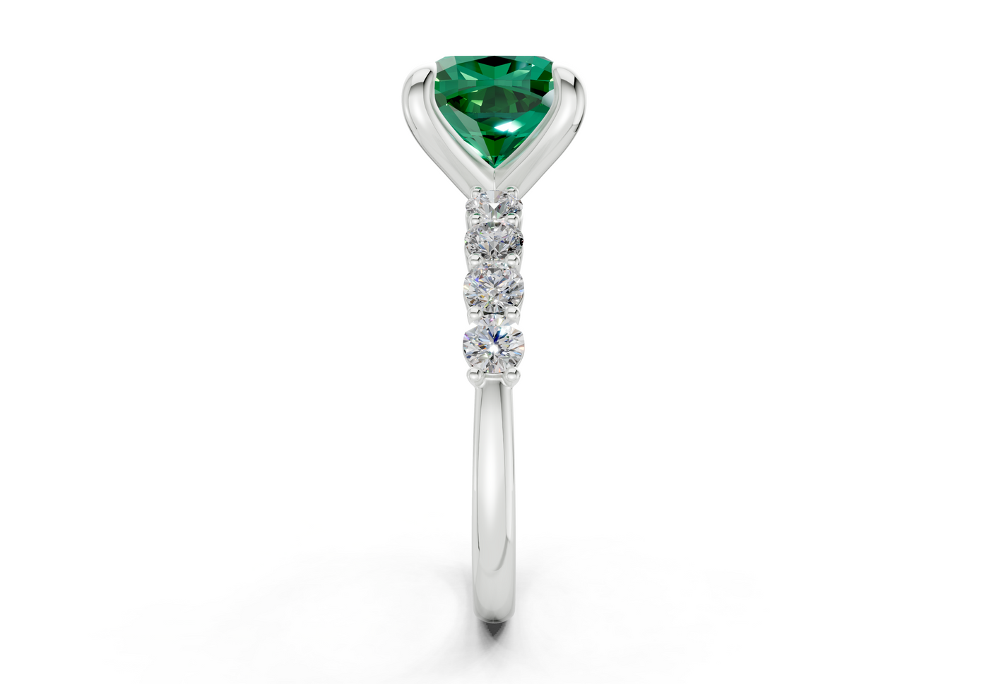 Arabella Emerald Gemstone Accent Cushion Square Cut 2mm Engagement Ring
