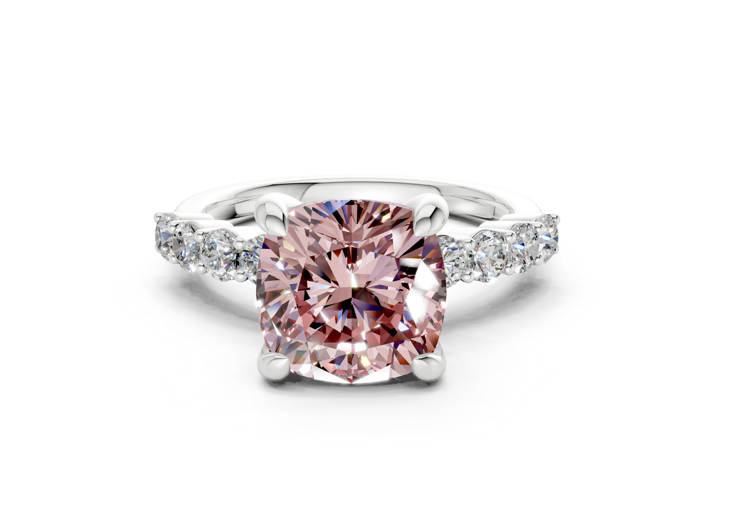 Arabella Pink Diamond Accent Cushion Square Cut 2mm Engagement Ring