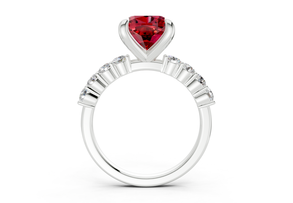 Arabella Ruby Gemstone Accent Cushion Square Cut 2mm Engagement Ring