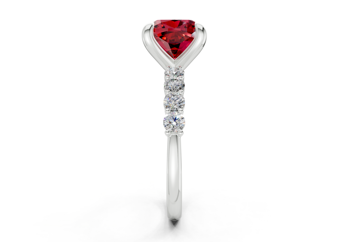 Arabella Ruby Gemstone Accent Cushion Square Cut 2mm Engagement Ring
