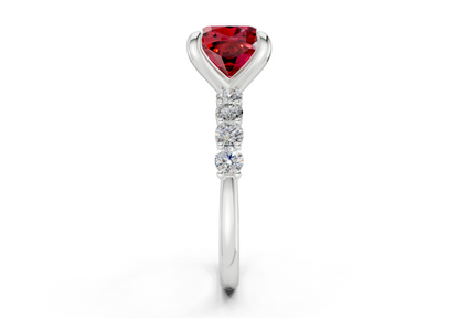 Arabella Ruby Gemstone Accent Cushion Square Cut 2mm Engagement Ring