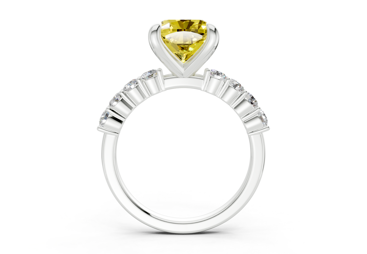 Arabella Yellow Diamond Accent Cushion Square Cut 2mm Engagement Ring