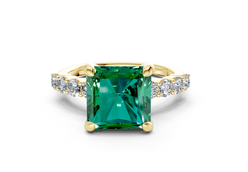 Arabella Emerald Gemstone Accent Radiant Square Cut 2mm Engagement Ring