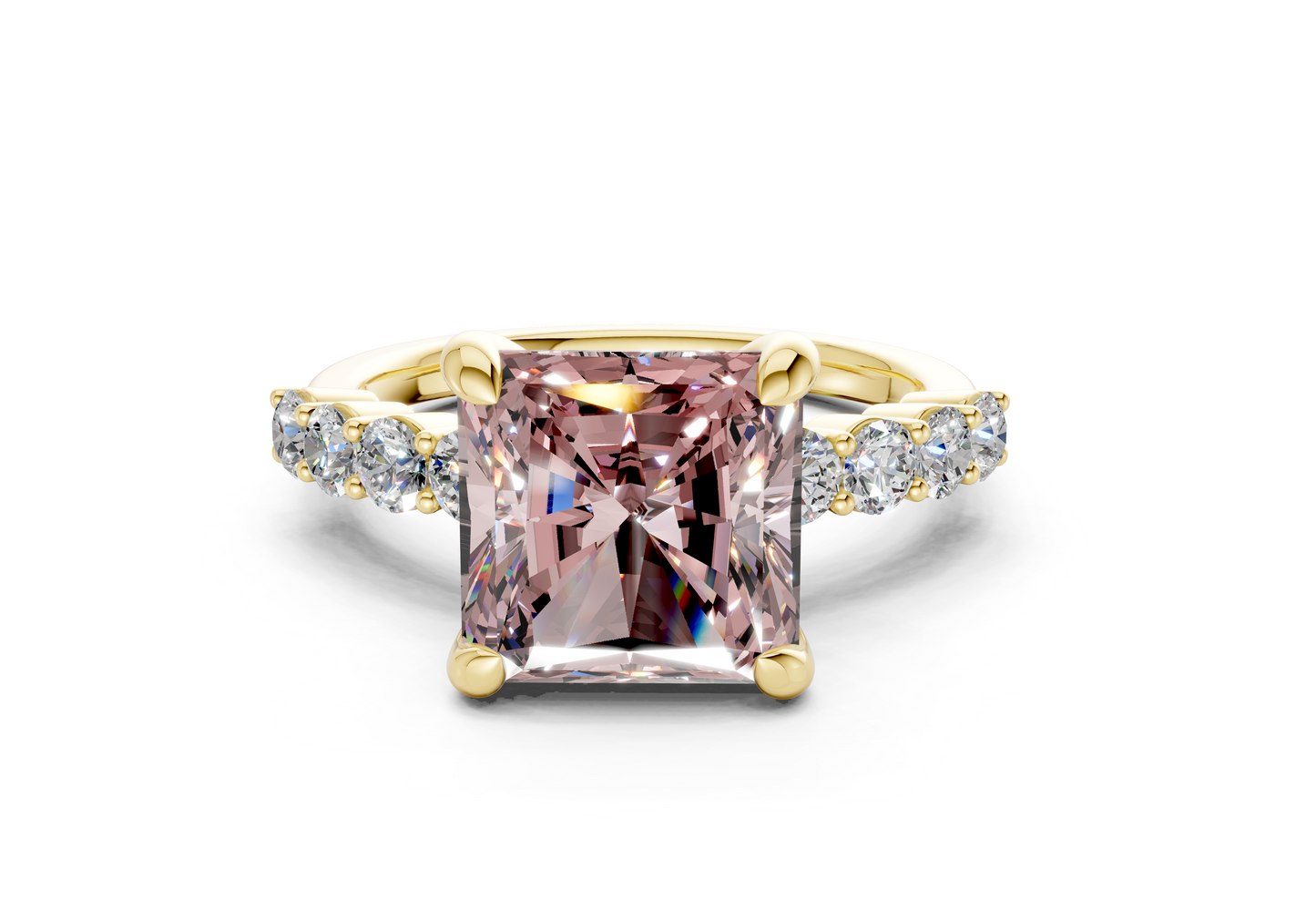 Arabella Pink Diamond Accent Radiant Square Cut 2mm Engagement Ring
