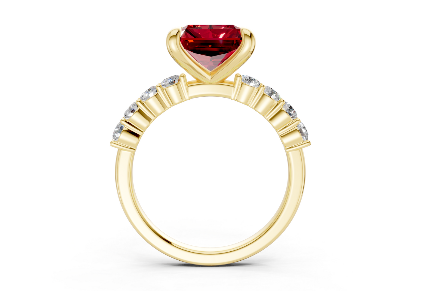Arabella Ruby Gemstone Accent Radiant Square Cut 2mm Engagement Ring