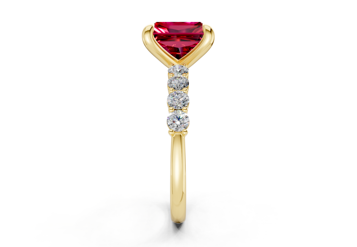 Arabella Ruby Gemstone Accent Radiant Square Cut 2mm Engagement Ring