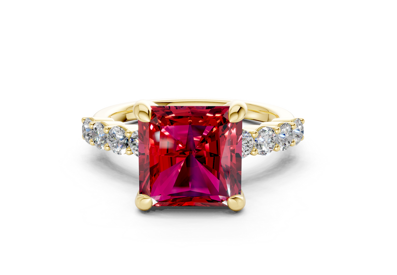 Arabella Ruby Gemstone Accent Radiant Square Cut 2mm Engagement Ring