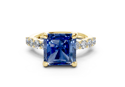 Arabella Sapphire Gemstone Accent Radiant Square Cut 2mm Engagement Ring