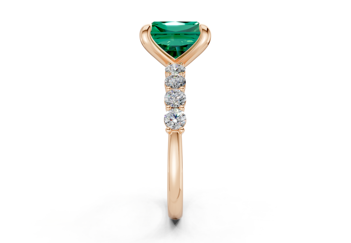 Arabella Emerald Gemstone Accent Radiant Square Cut 2mm Engagement Ring