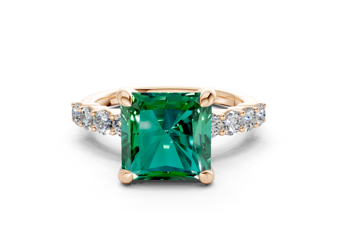 Arabella Emerald Gemstone Accent Radiant Square Cut 2mm Engagement Ring
