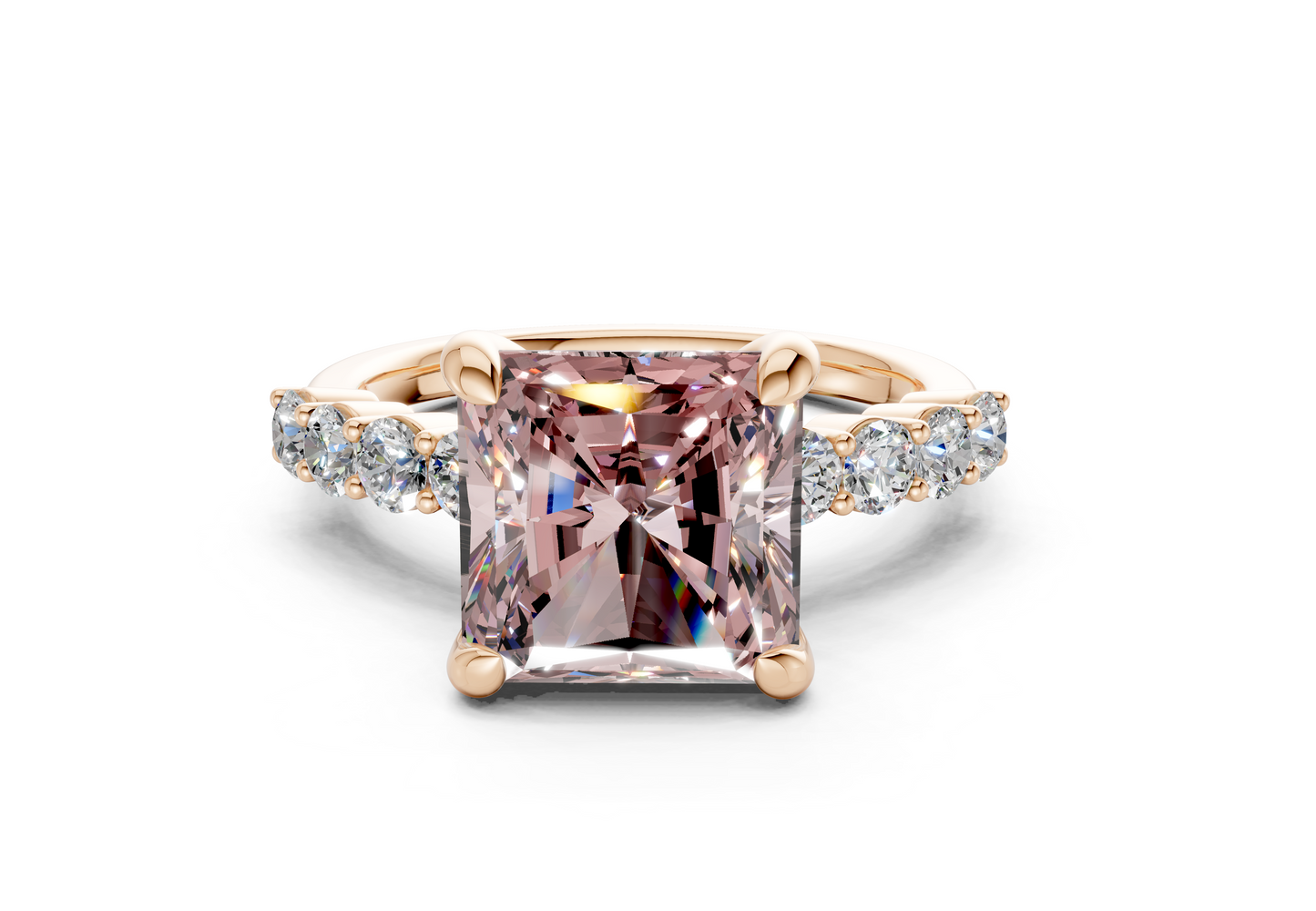 Arabella Pink Diamond Accent Radiant Square Cut 2mm Engagement Ring