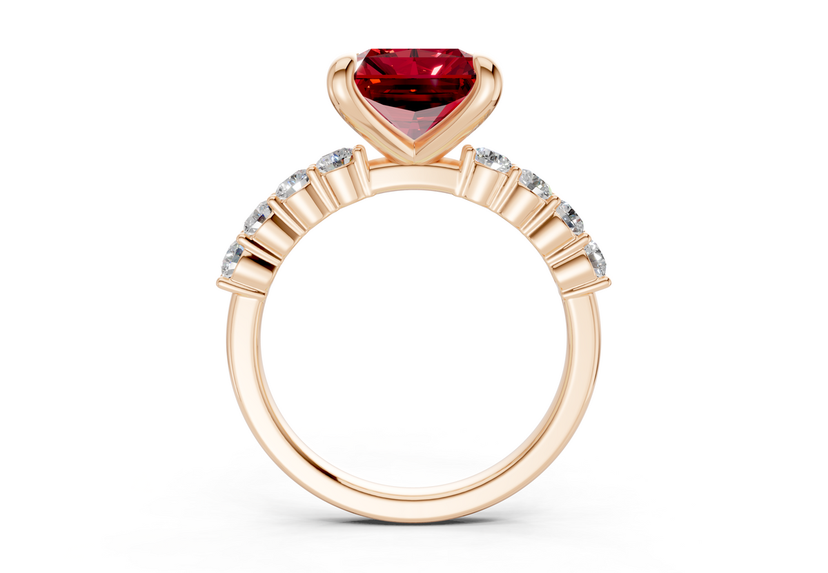Arabella Ruby Gemstone Accent Radiant Square Cut 2mm Engagement Ring