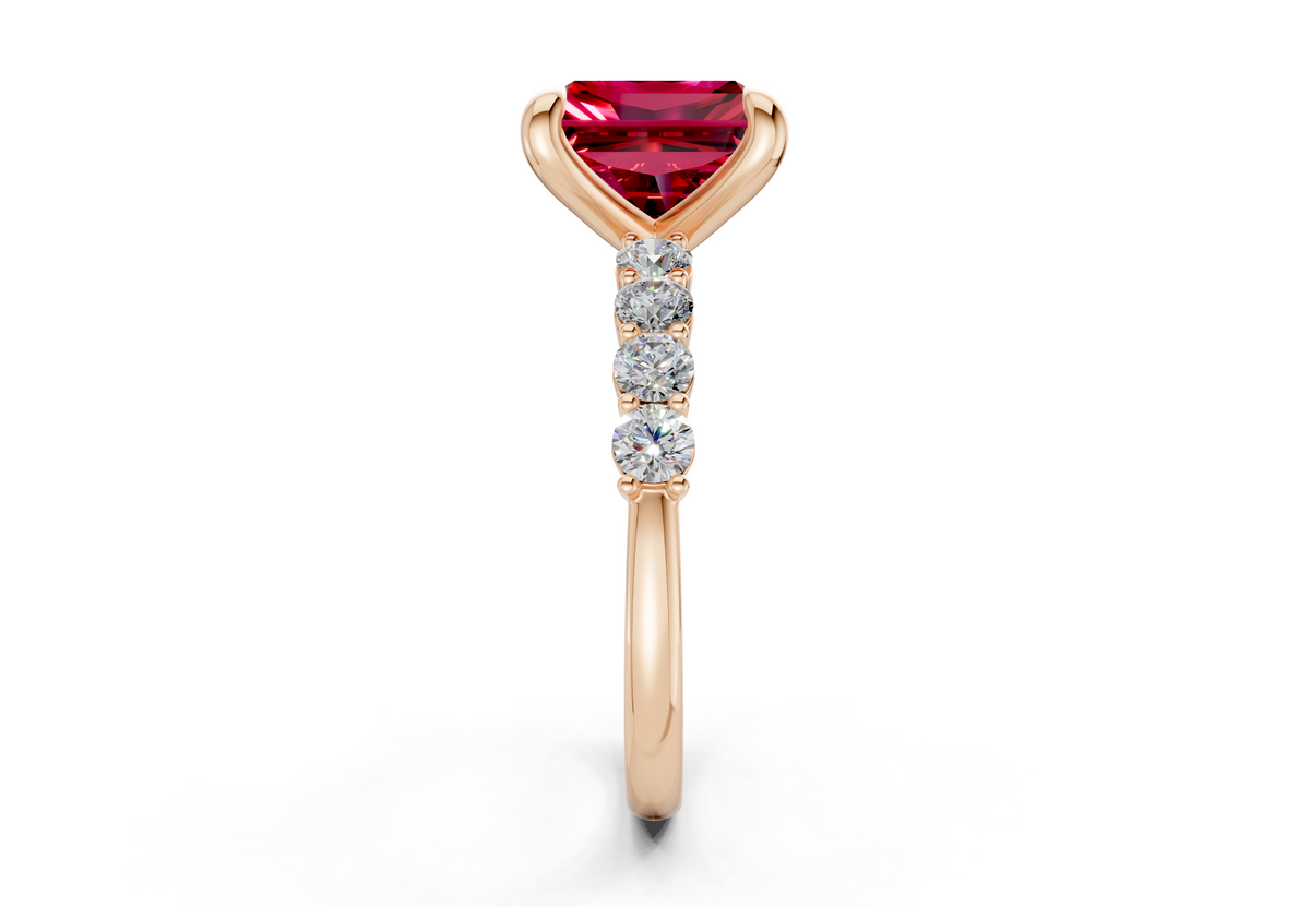 Arabella Ruby Gemstone Accent Radiant Square Cut 2mm Engagement Ring