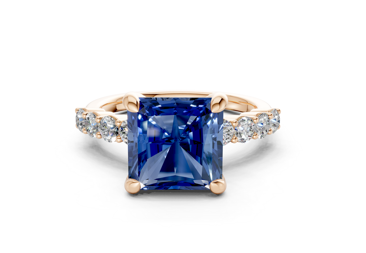 Arabella Sapphire Gemstone Accent Radiant Square Cut 2mm Engagement Ring