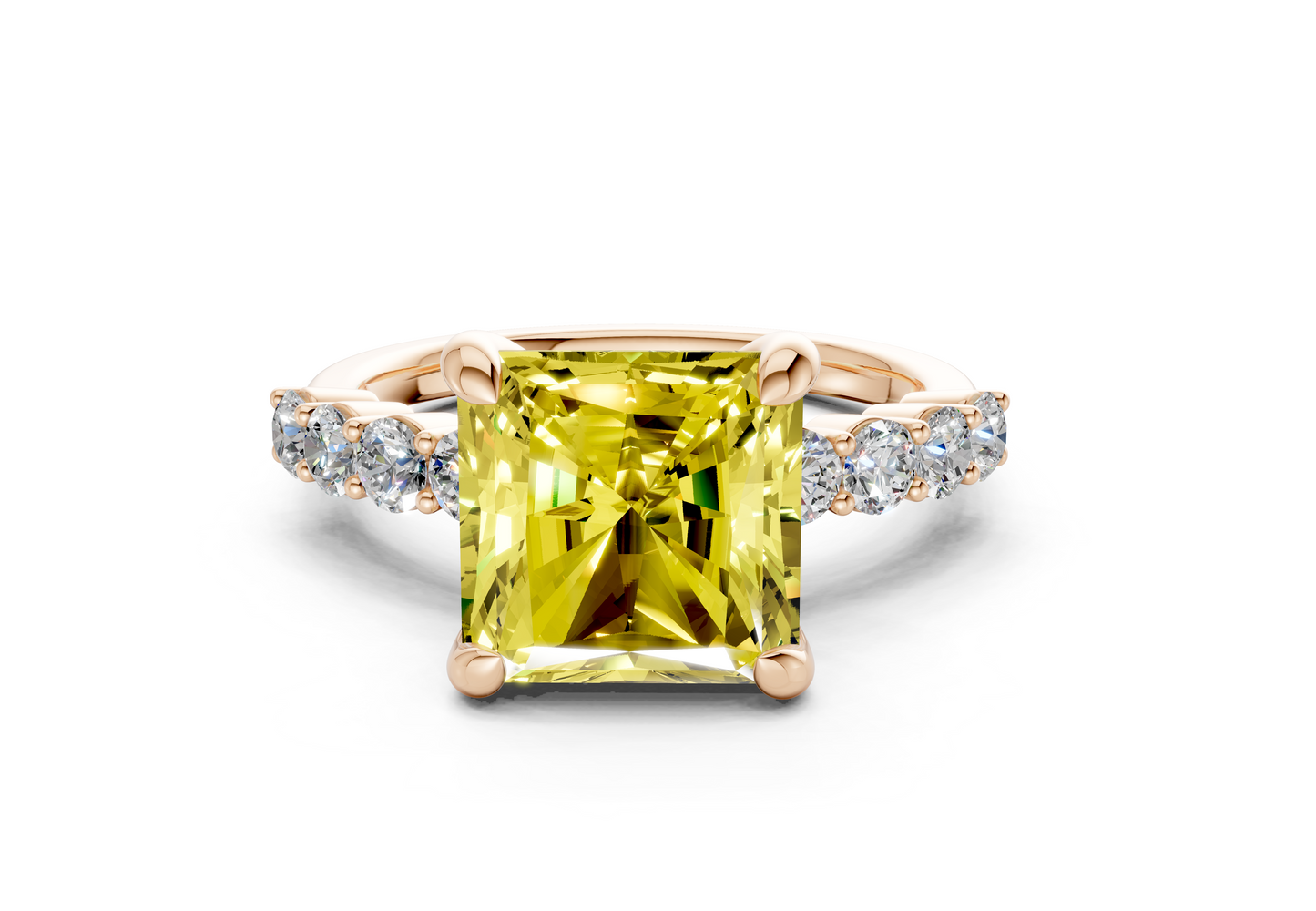 Arabella Yellow Diamond Accent Radiant Square Cut 2mm Engagement Ring