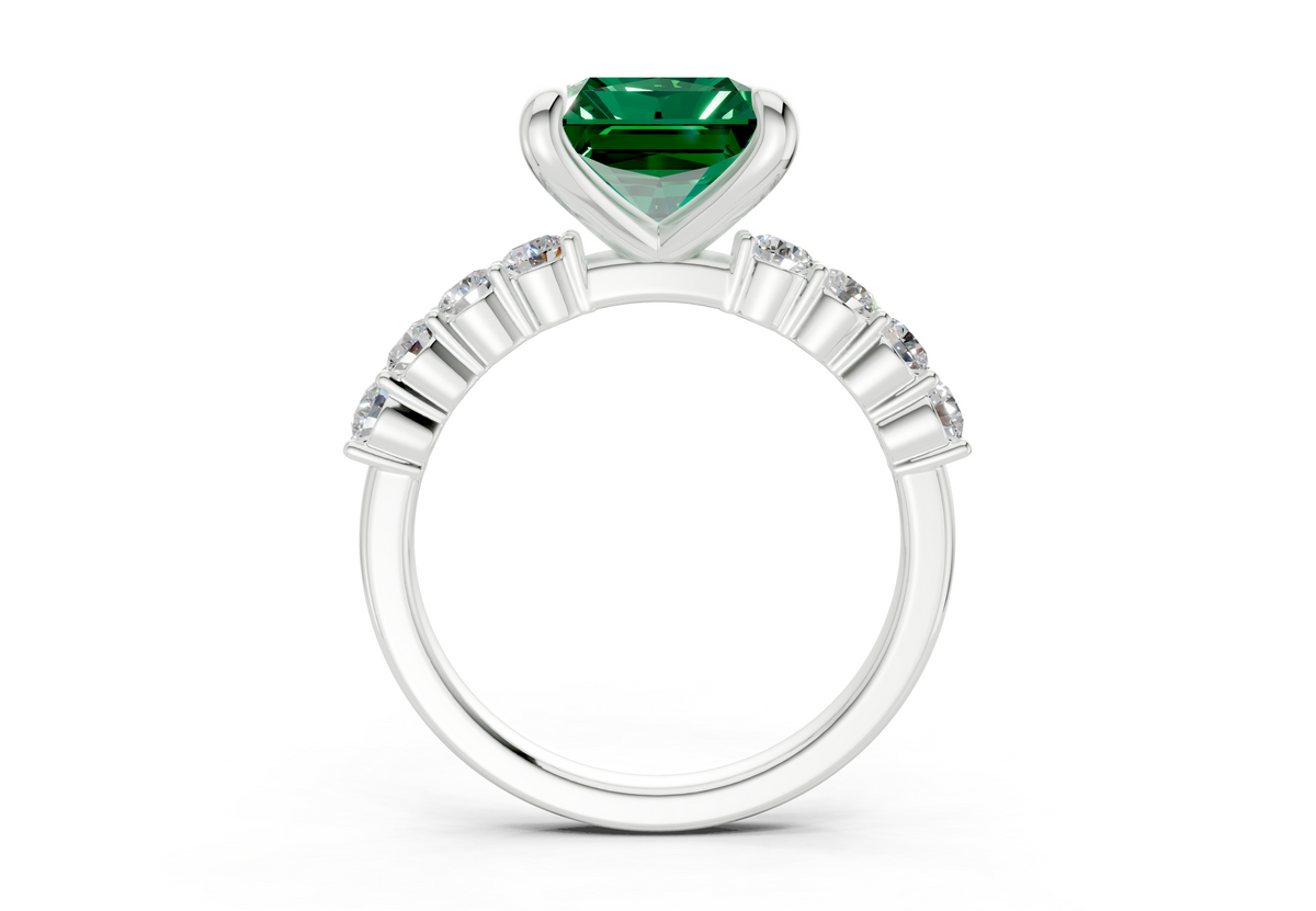 Arabella Emerald Gemstone Accent Radiant Square Cut 2mm Engagement Ring