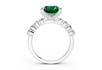 Arabella Emerald Gemstone Accent Radiant Square Cut 2mm Engagement Ring