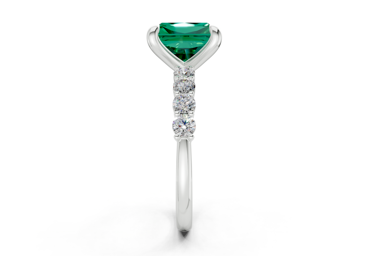 Arabella Emerald Gemstone Accent Radiant Square Cut 2mm Engagement Ring