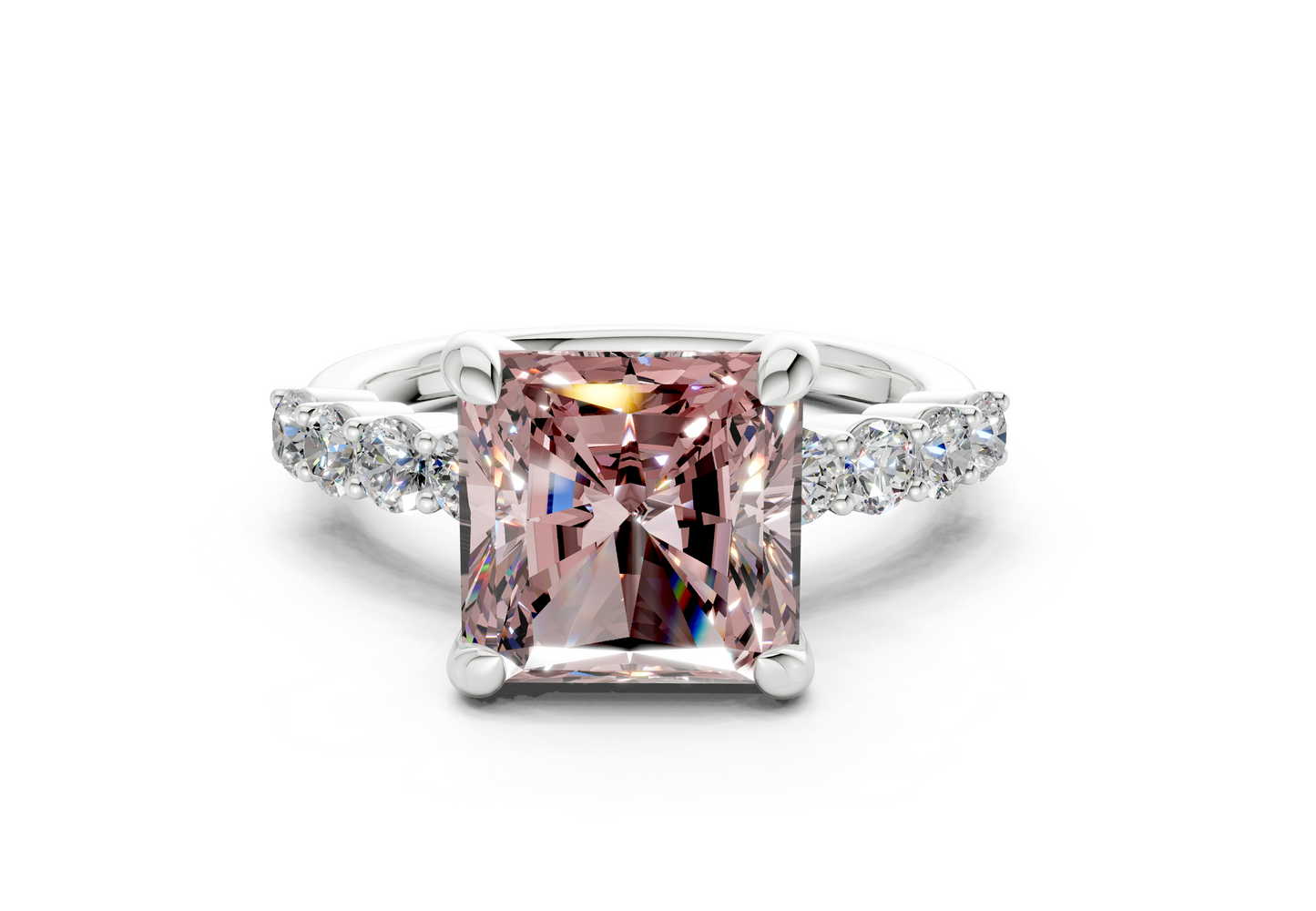 Arabella Pink Diamond Accent Radiant Square Cut 2mm Engagement Ring