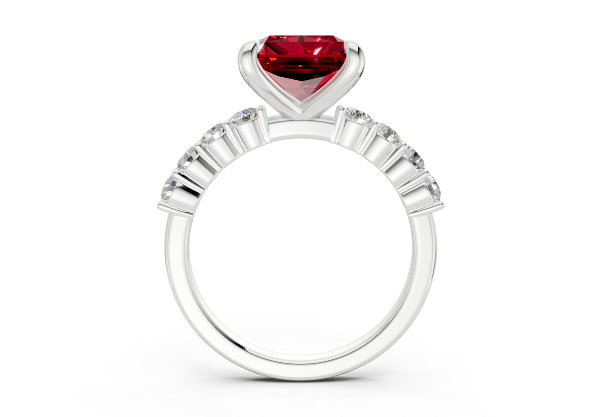 Arabella Ruby Gemstone Accent Radiant Square Cut 2mm Engagement Ring