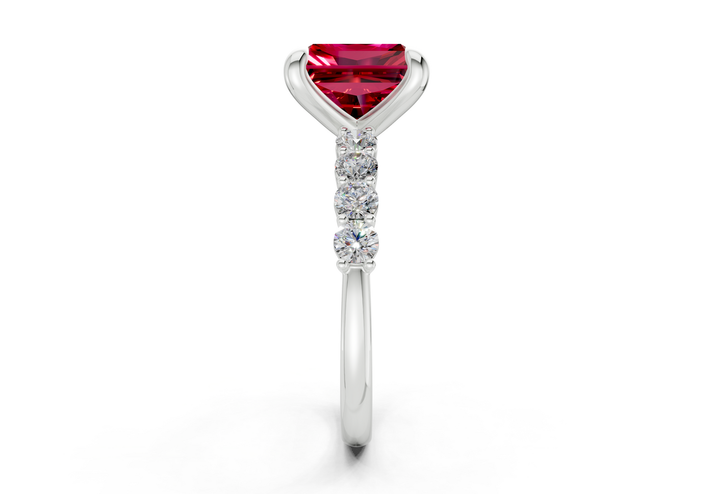 Arabella Ruby Gemstone Accent Radiant Square Cut 2mm Engagement Ring