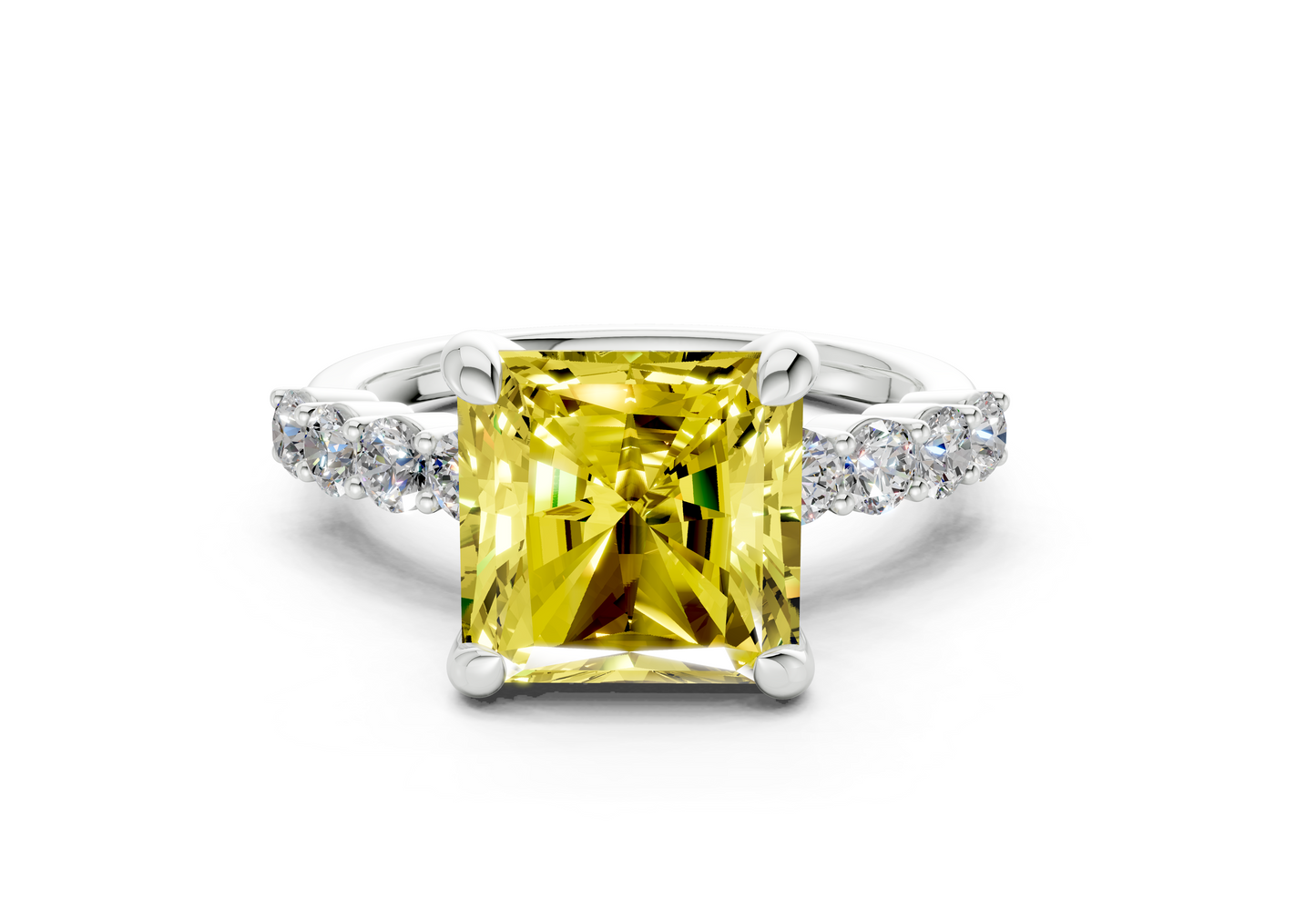 Arabella Yellow Diamond Accent Radiant Square Cut 2mm Engagement Ring