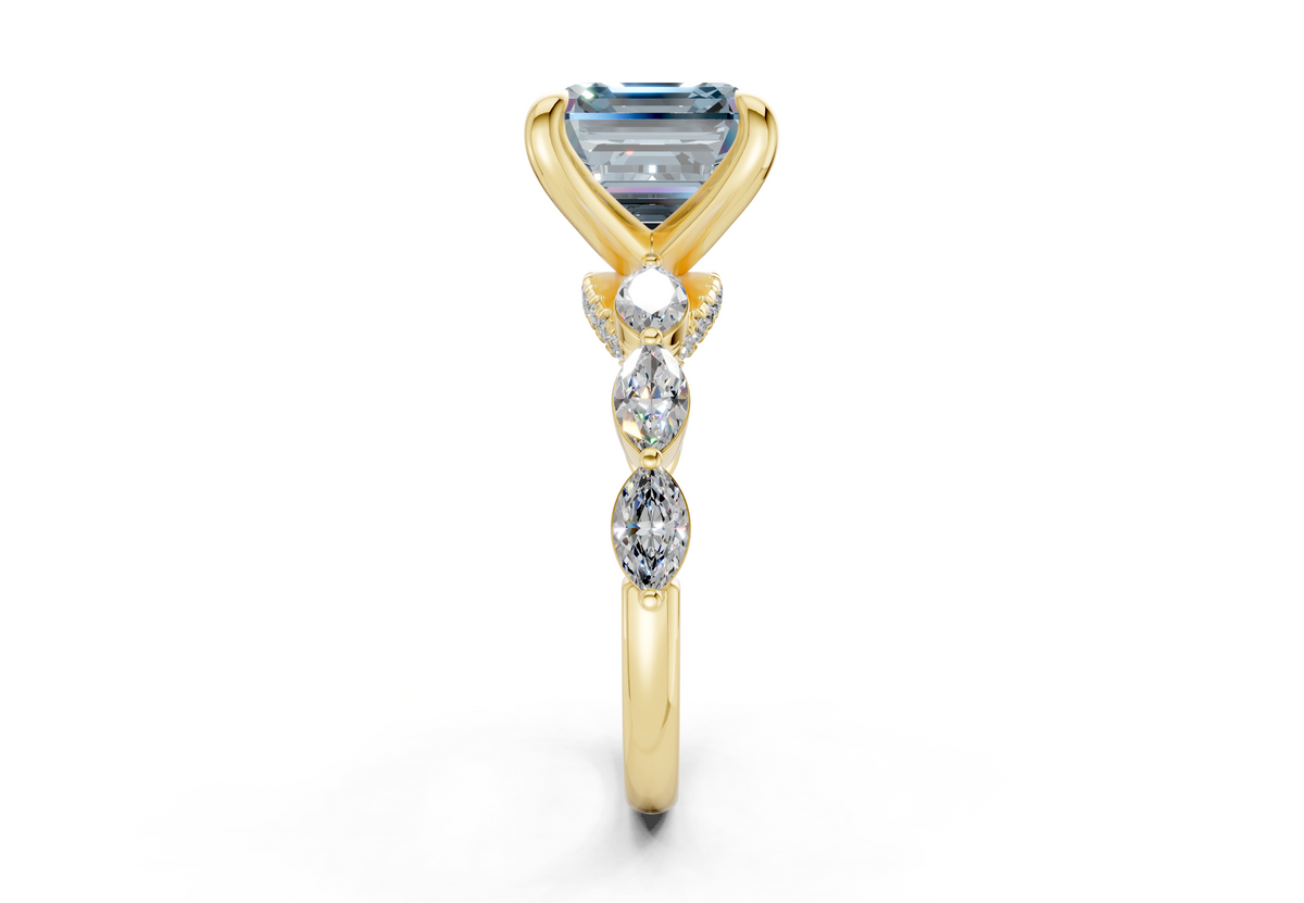 Liana Blue Diamond Accent Asscher Cut 2mm Engagement Ring