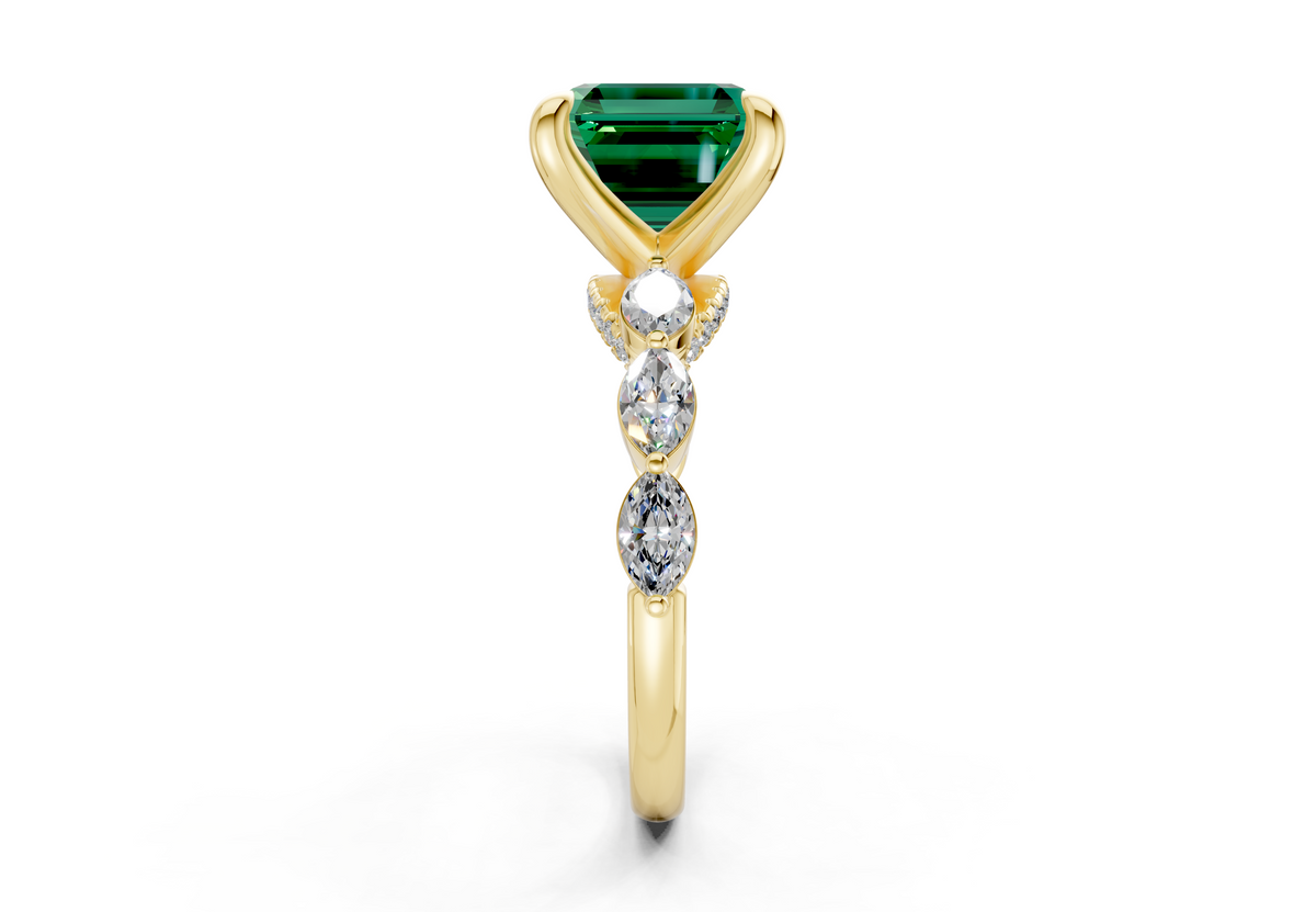 Liana Emerald Gemstone Accent Asscher Cut 2mm Engagement Ring