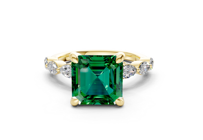 Liana Emerald Gemstone Accent Asscher Cut 2mm Engagement Ring