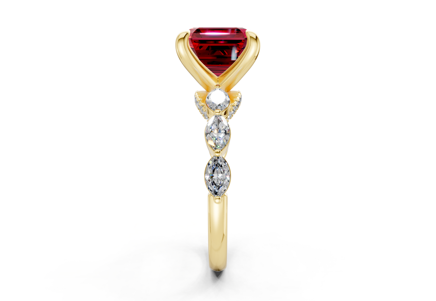 Liana Ruby Gemstone Accent Asscher Cut 2mm Engagement Ring