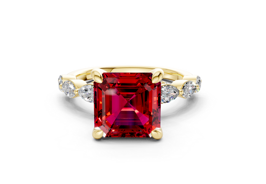 Liana Ruby Gemstone Accent Asscher Cut 2mm Engagement Ring