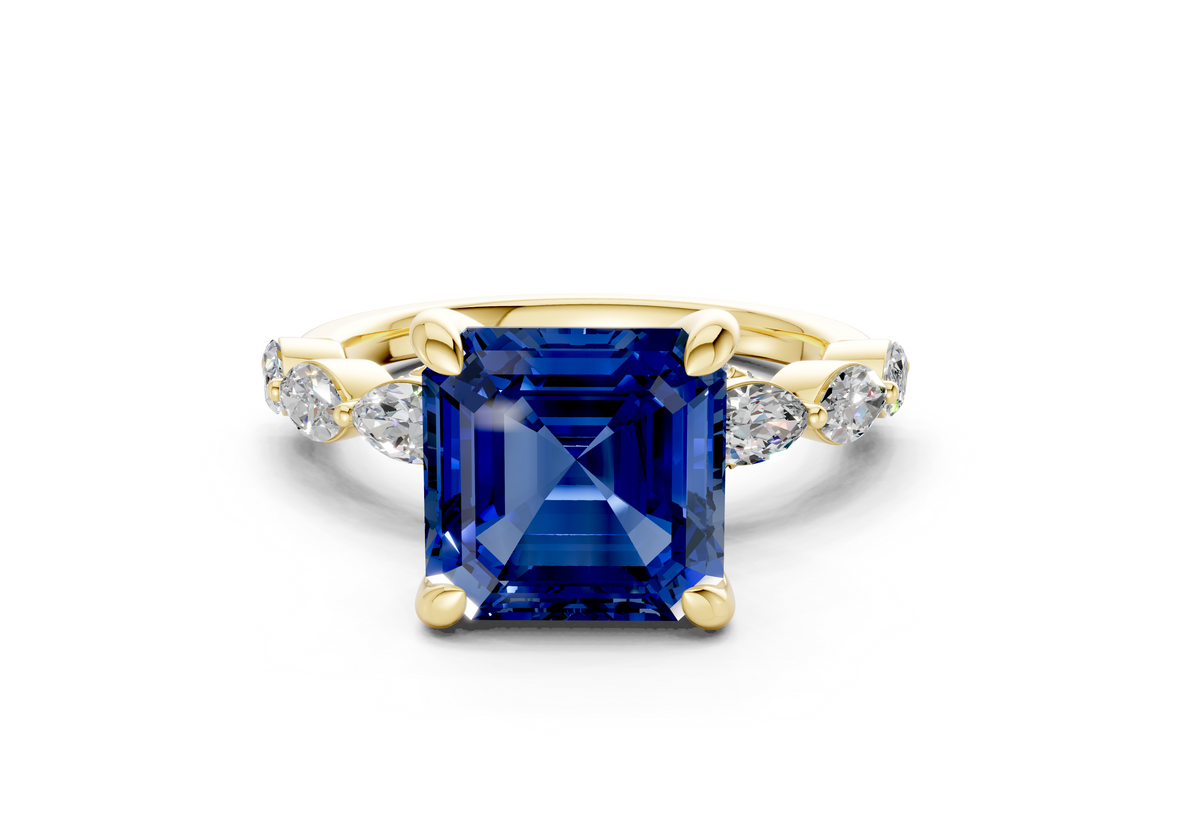 Liana Sapphire Gemstone Accent Asscher Cut 2mm Engagement Ring