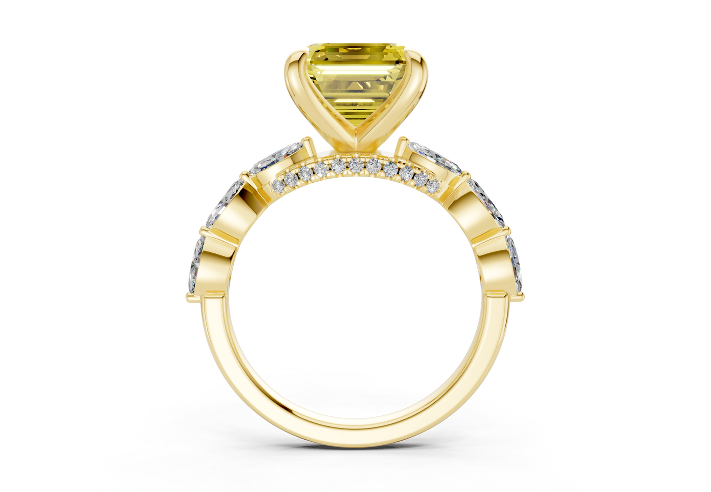 Liana Yellow Diamond Accent Asscher Cut 2mm Engagement Ring