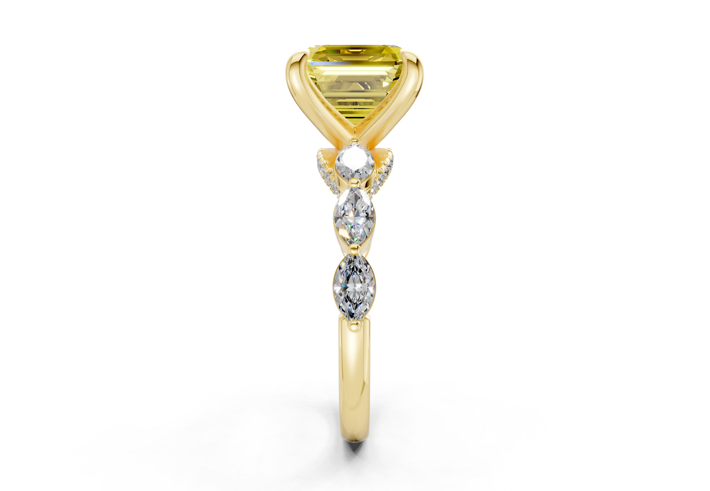 Liana Yellow Diamond Accent Asscher Cut 2mm Engagement Ring