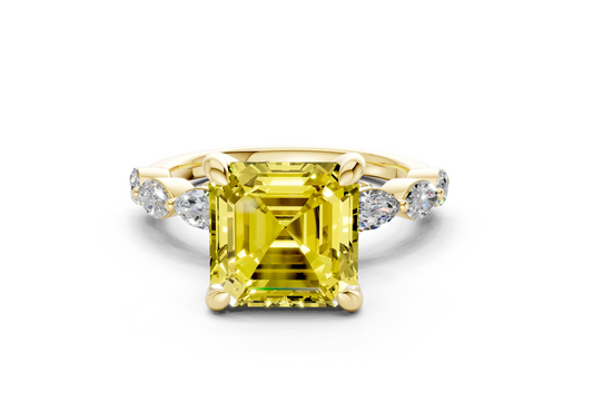 Liana Yellow Diamond Accent Asscher Cut 2mm Engagement Ring