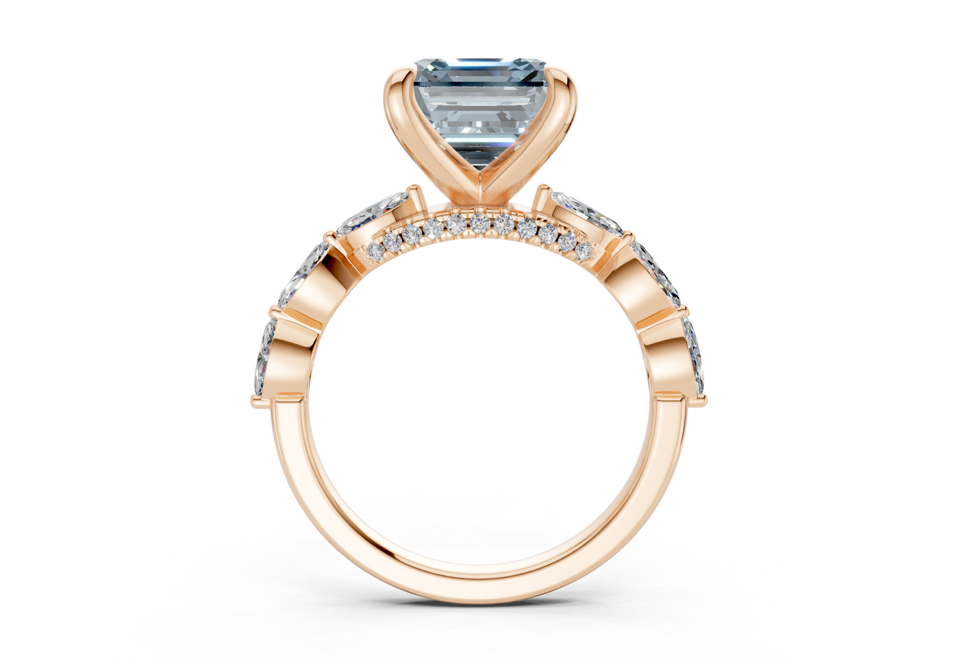 Liana Blue Diamond Accent Asscher Cut 2mm Engagement Ring