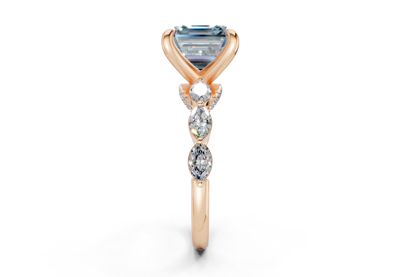 Liana Blue Diamond Accent Asscher Cut 2mm Engagement Ring