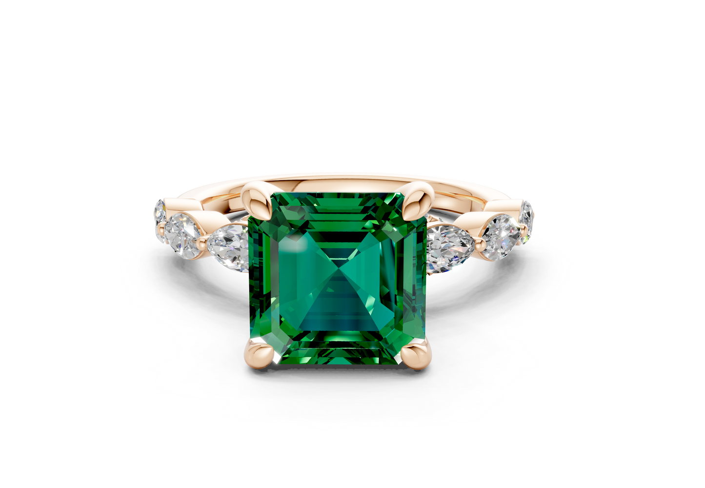 Liana Emerald Gemstone Accent Asscher Cut 2mm Engagement Ring