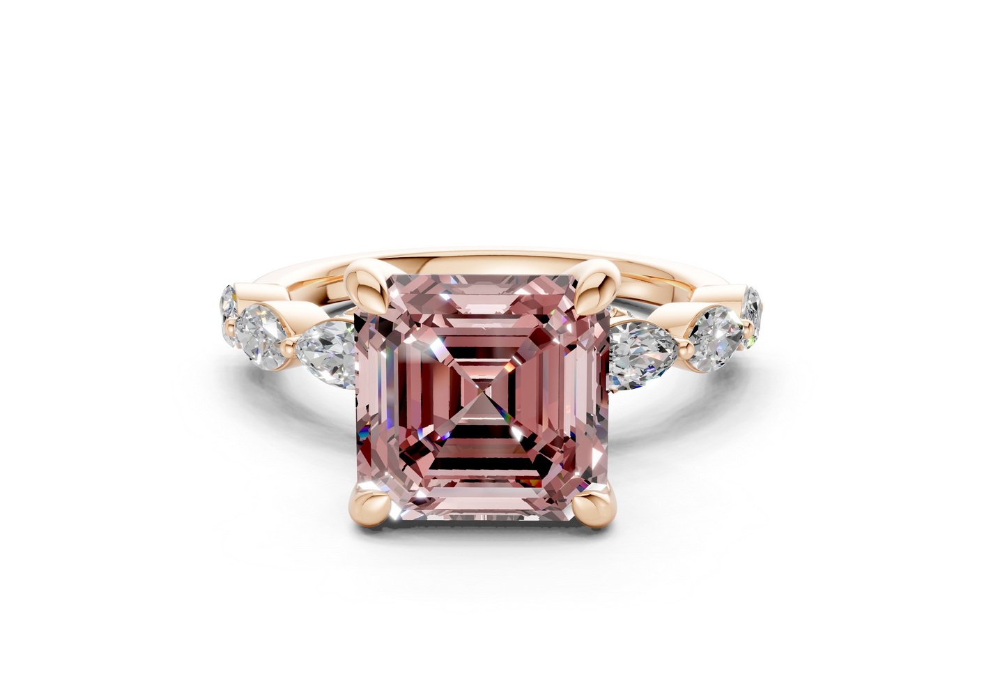 Liana Pink Diamond Accent Asscher Cut 2mm Engagement Ring