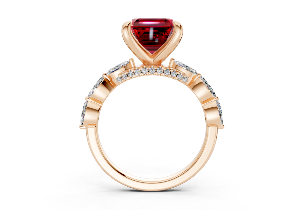 Liana Ruby Gemstone Accent Asscher Cut 2mm Engagement Ring