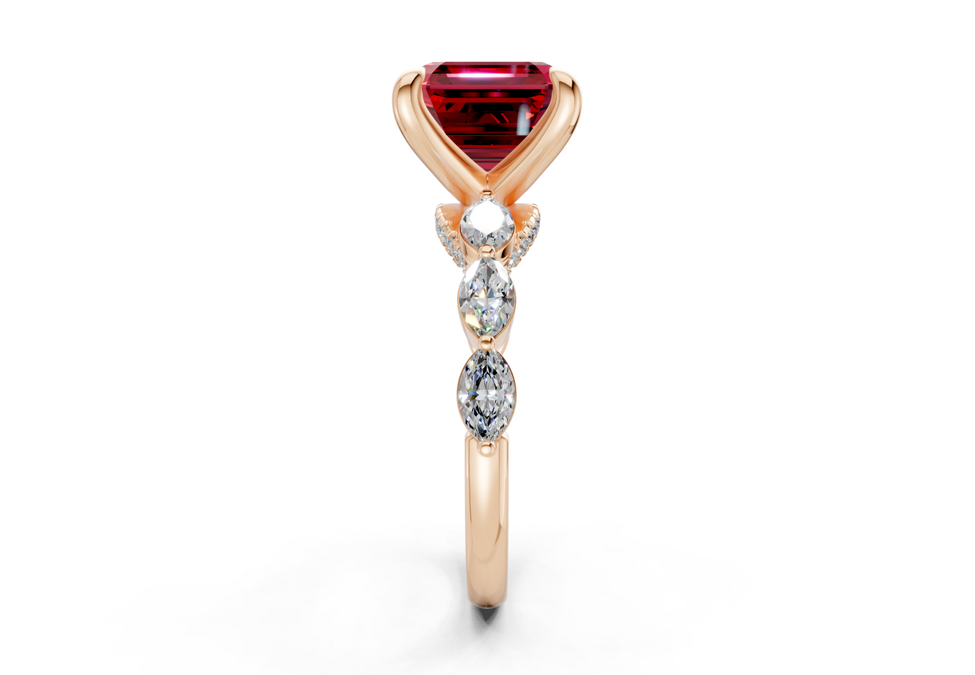 Liana Ruby Gemstone Accent Asscher Cut 2mm Engagement Ring