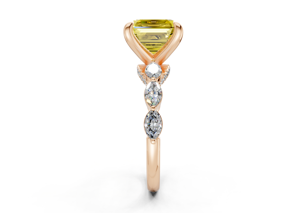 Liana Yellow Diamond Accent Asscher Cut 2mm Engagement Ring
