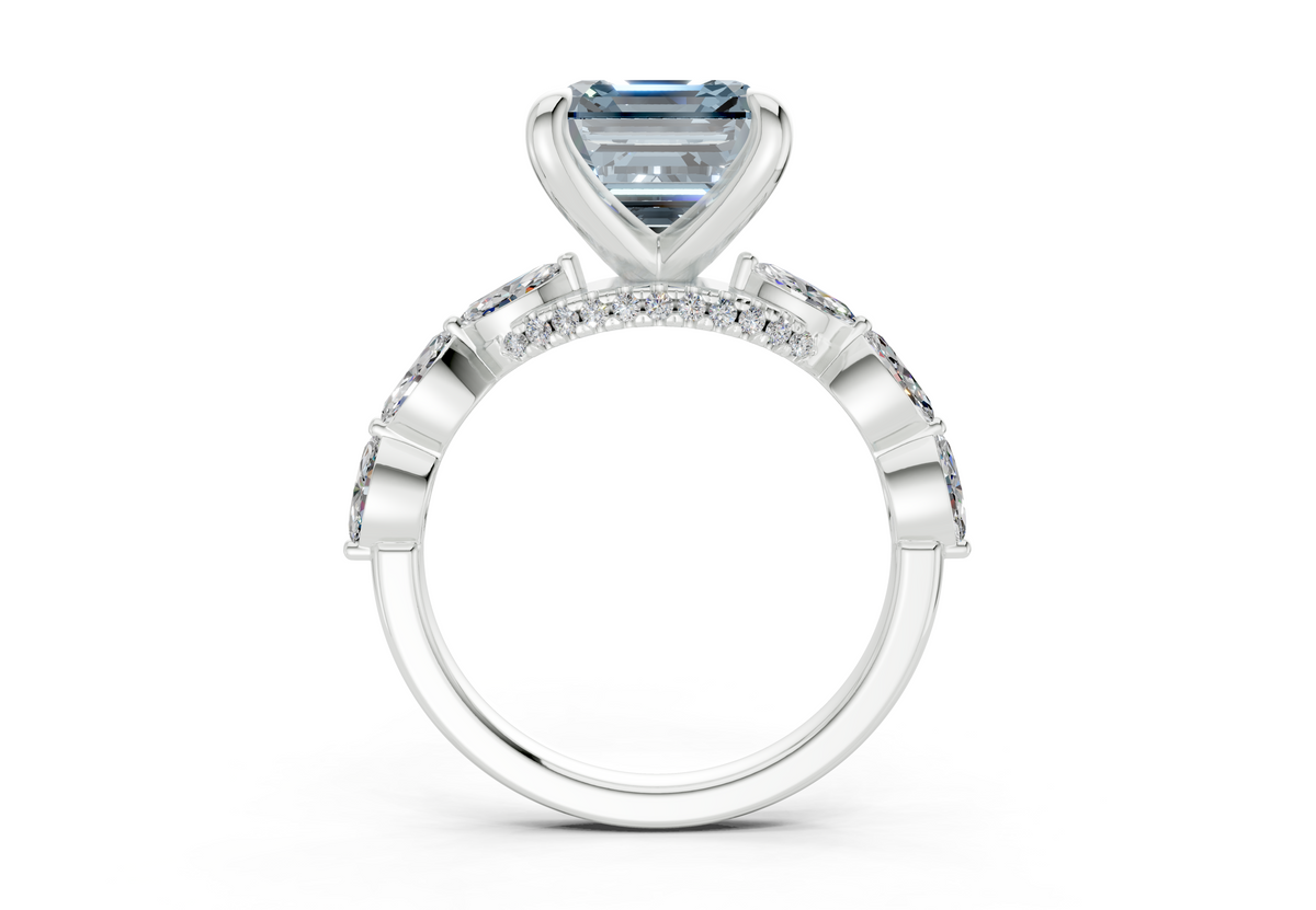 Liana Blue Diamond Accent Asscher Cut 2mm Engagement Ring