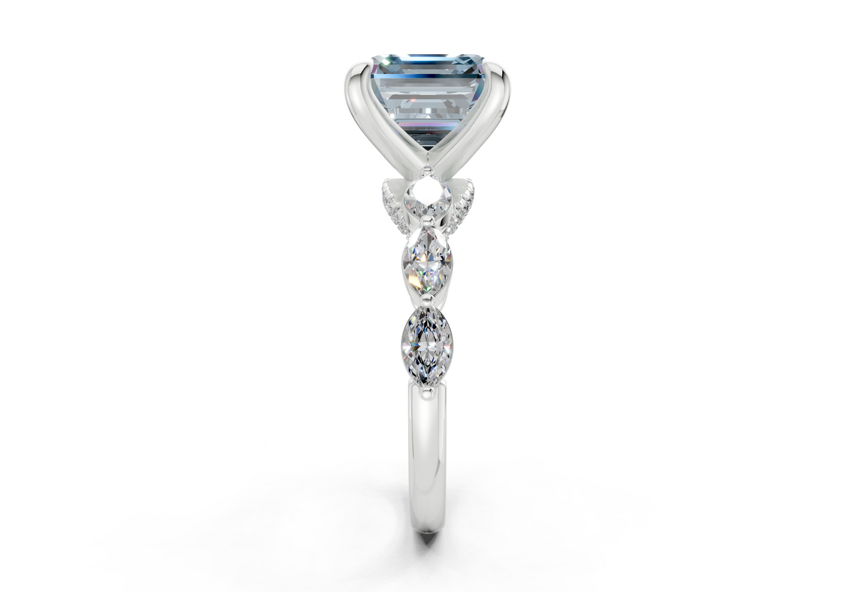 Liana Blue Diamond Accent Asscher Cut 2mm Engagement Ring